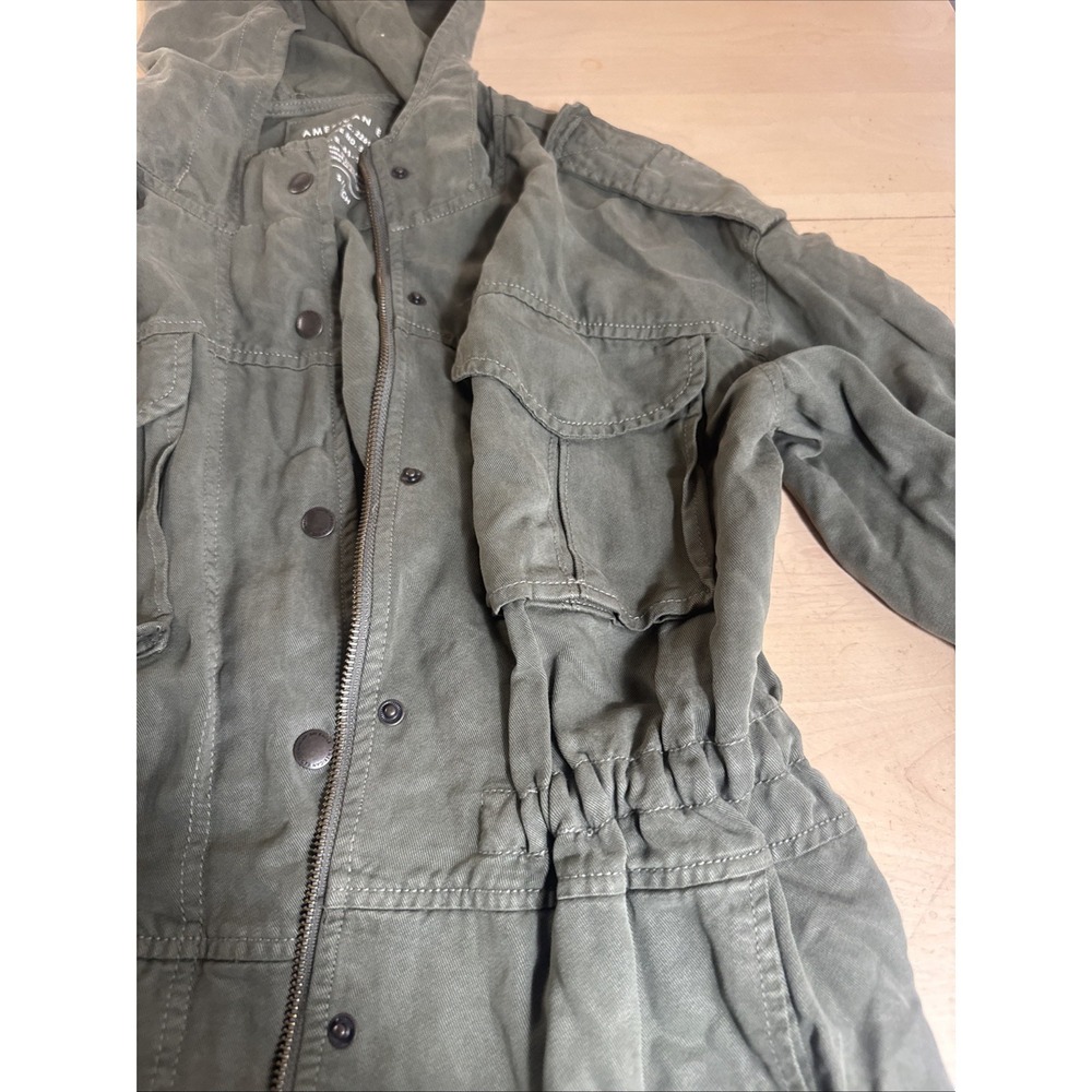 American Eagle Jacket Womens S Green Military Jacket Long Sleeve Pockets Zip - Picture 4 of 7